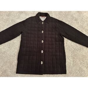 Quilted Button Down Jacket Black Lightweight‎ Short Coat